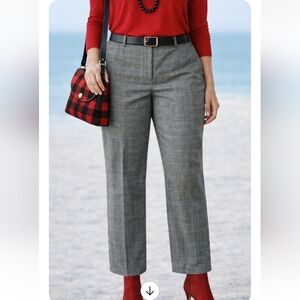 Talbots Gray Plaid 95% Wool Cropped Dress Pants 16W Italian Fabric Lined